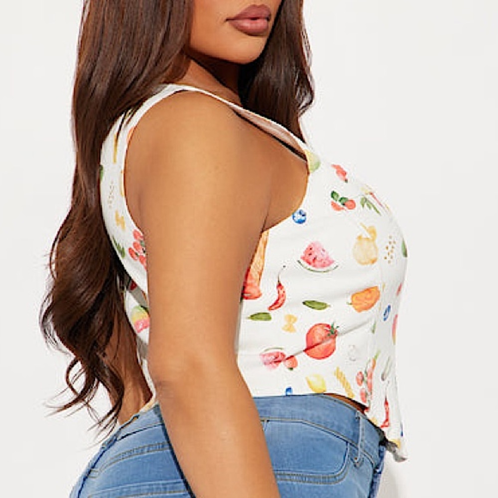 🍑🍓🍒🍌🍎🍊NWT Fruity Corset Top Sz XL🍊🍎🍌🍒🍓🍑 - Picture 3 of 6